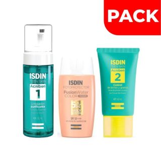Pack Acniben  Limpiador Purificante + Control Brillo y Granos + Fotoprotector Fusion Water con Color Medium
