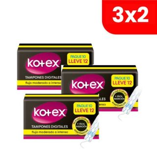 3x2 Kotex Tampones Digitales Súper - Caja 12UN
