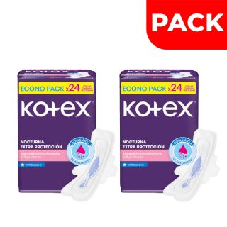 Dúo Pack Kotex Toalla Higiénica Nocturna Extra Protección - Bolsa 24 UN