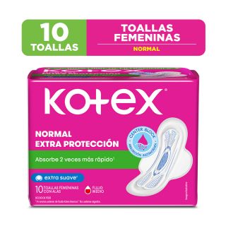 Kotex Toalla Higiénica Normal Extra Protección - Bolsa 10 UN