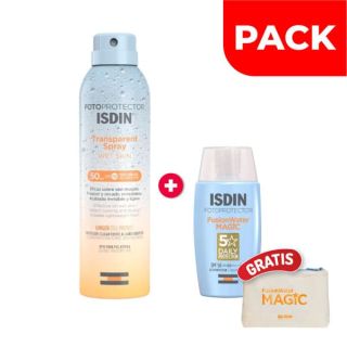 Pack Isdin Fotoprotector Fusion Water Magic 50 ML + Tranparente Spray Wet Skin 250 ML - Pack 2 UN