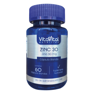 Zinc 30 Mg  VitaVital Cápsulas Blanda - Frasco 60 UN