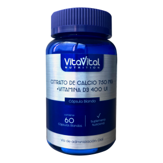 Citrato de Calcio 750 Mg + Vit D3 400 UI VitaVital Cápsulas Blandas - Frasco 60 UN