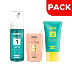 Pack Acniben  Limpiador Purificante + Control Brillo y Granos + Fotoprotector Fusion Water con Color Medium