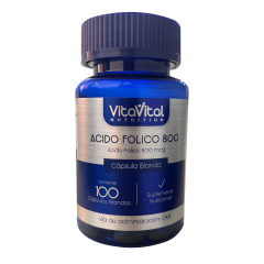 Ácido Fólico 800mg VitaVital Cápsulas - Frasco 100 Un